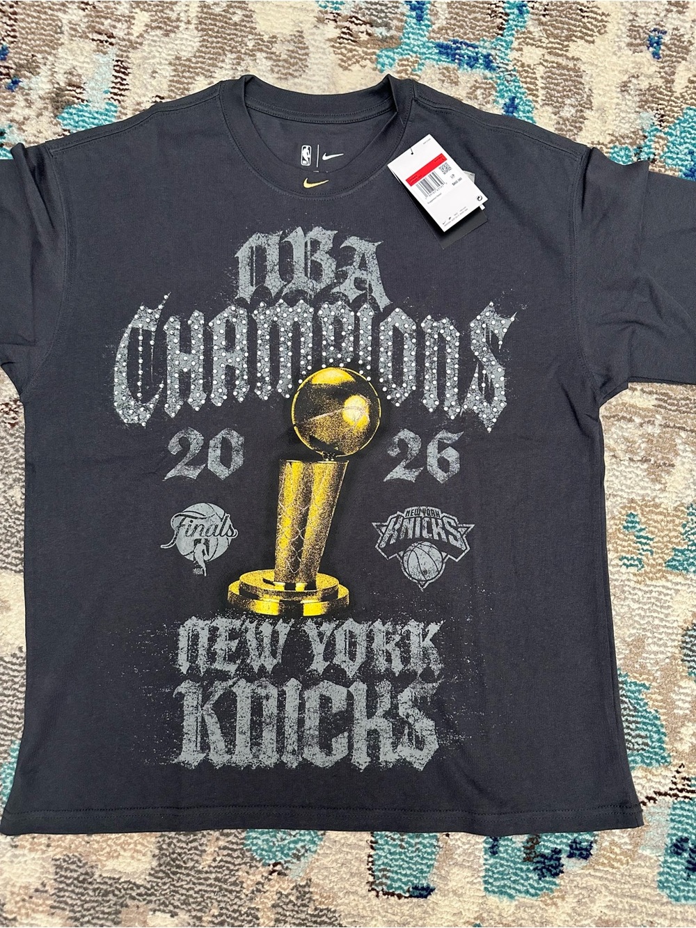 Nike Knicks Championship Black Gray Locker Room Bling Tshirt